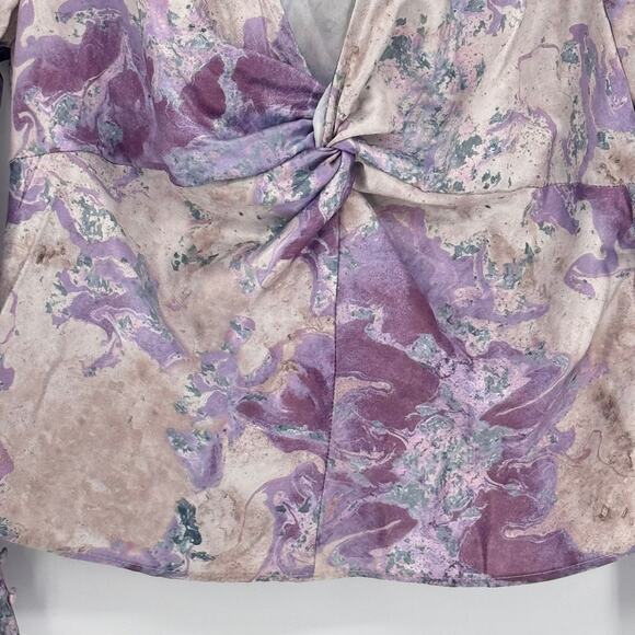 NWOT Zara Purple Marble Satin Gradient Long Sleeve Blouse Sz L Whimsical Boho - Picture 5 of 9
